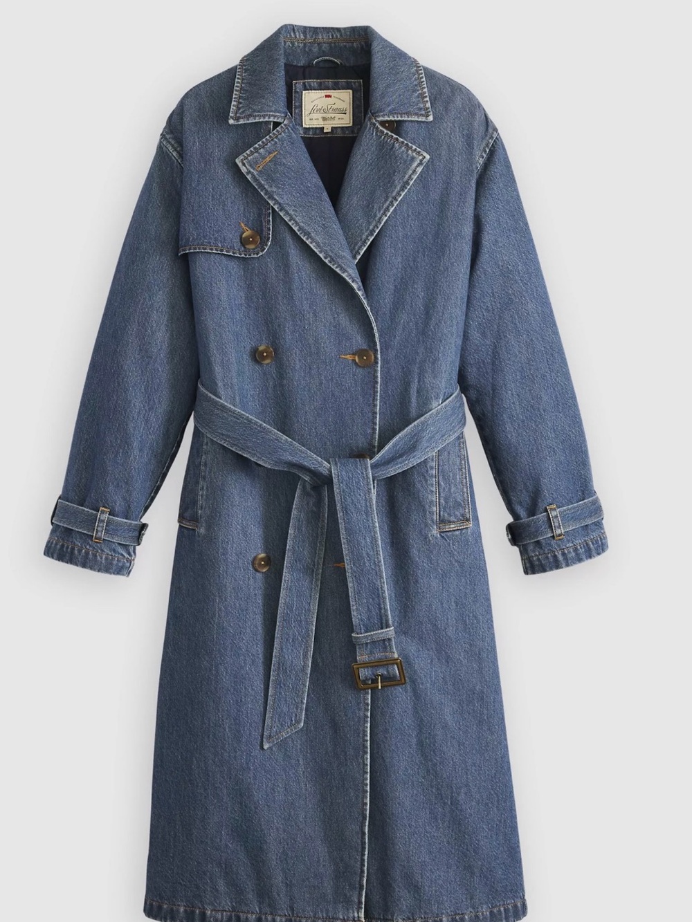 Levi Denim Trench Coat with Belt Dark Wash